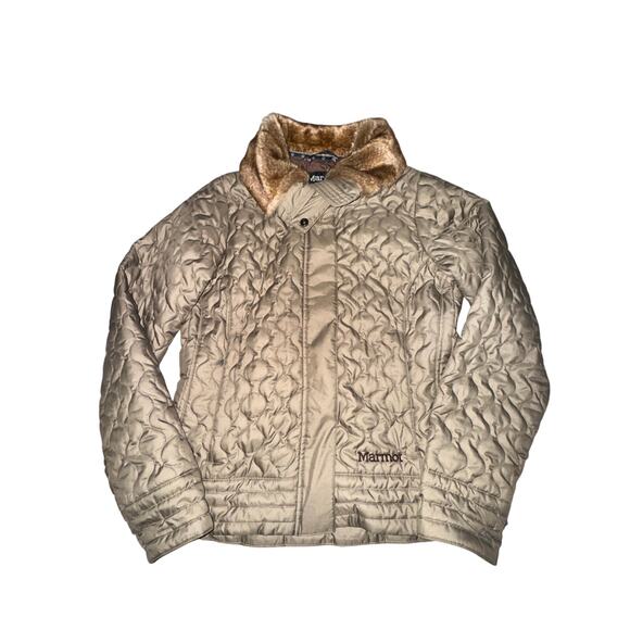 Marmot St Moritz Quilted Jacket Women's Size M Brown Faux Fur Collar Zip Pockets - Picture 1 of 9